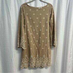 Sundance Tan Cotton Eyelet Embroidered Bell Sleeve Cottagecore Dress Size 8